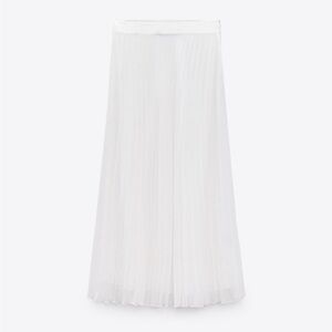 Zara White Maxi Pleated Skirt white Medium